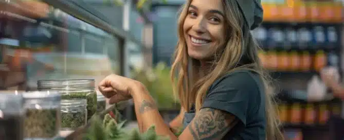 person using a smartphone to search for a nearby recreational cannabis dispensary safely and quickly with map directions and store listings